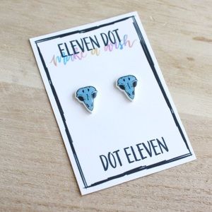Baby Powder Blue Bird Skull Stud Post Earrings